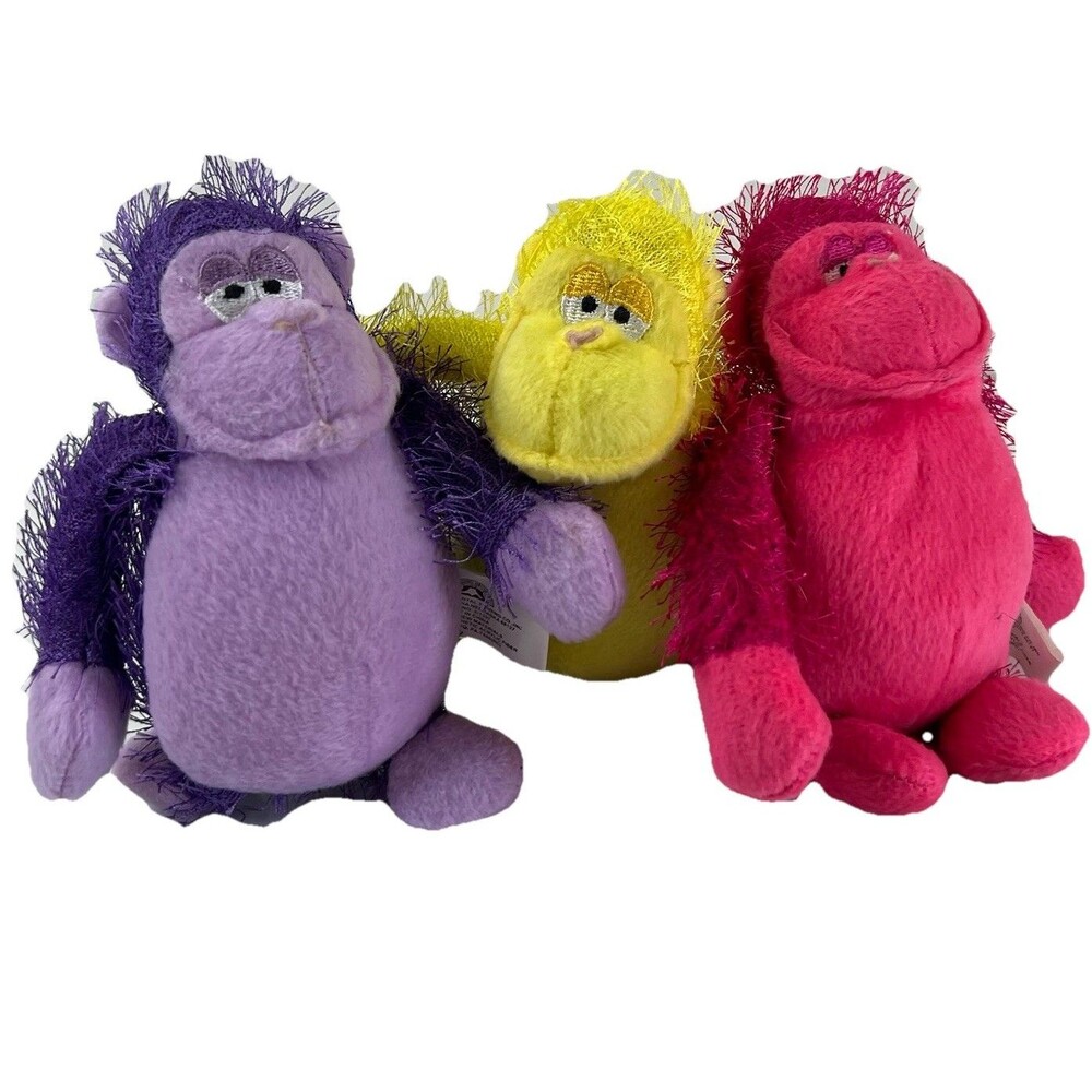 Set Of 3 Rinco 6" Shaggy Neon Orangutan Gorilla Shaggy Long-Pile Faux Mane Plush